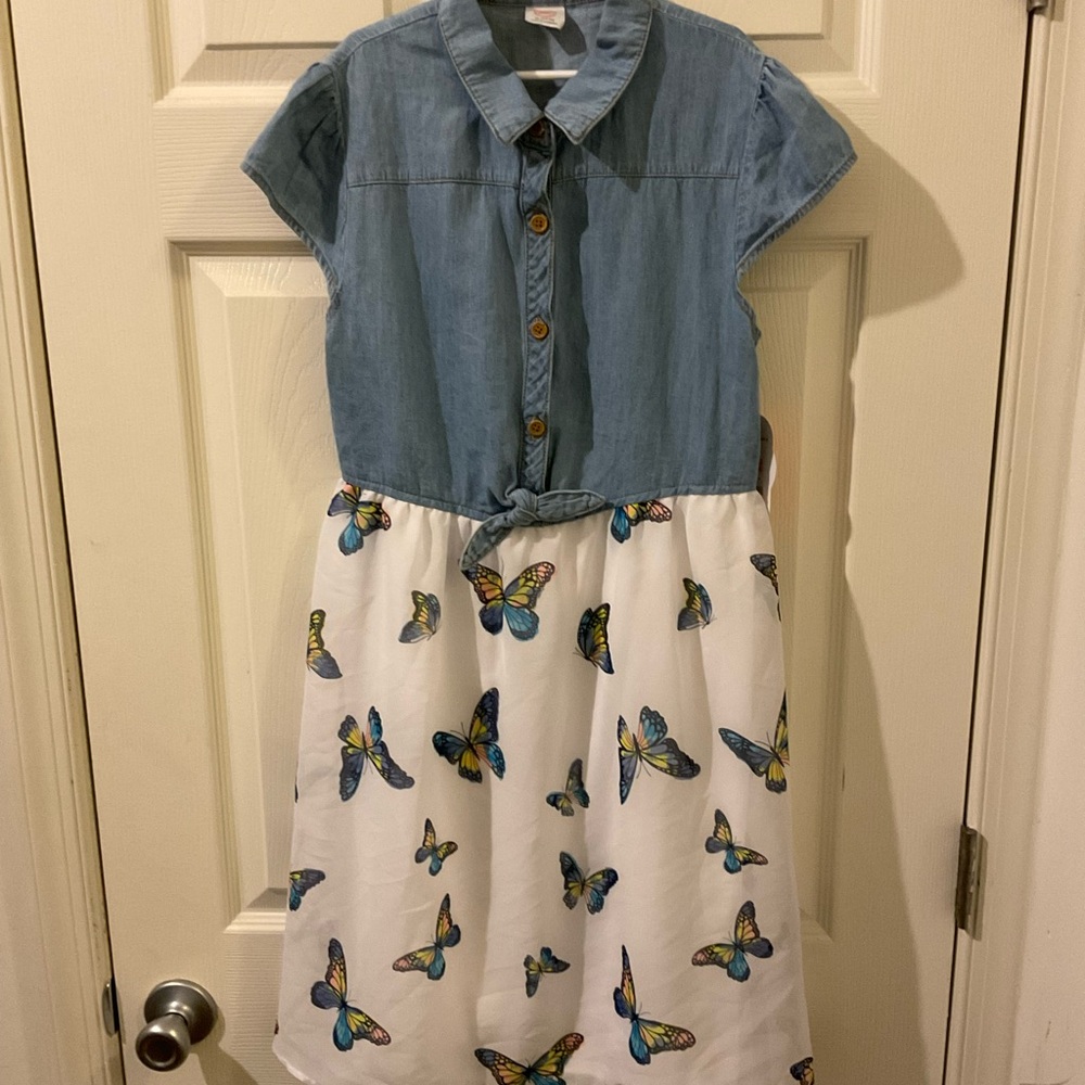 wonder nation Blue Denim-Top Dress with White Butterfly Skirt